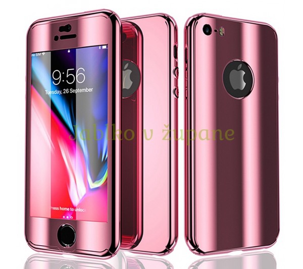 360° kryt zrkadlový iPhone 5/5S/SE - ružový